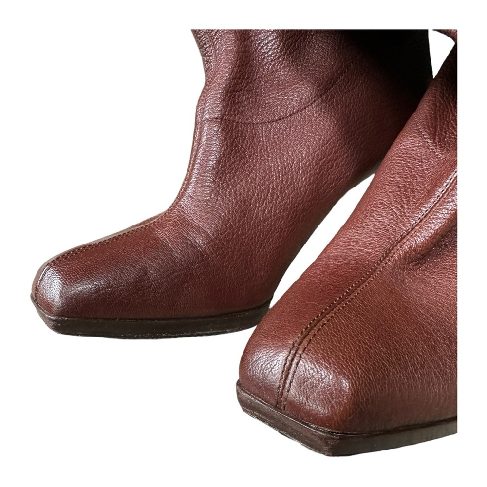 Cole Haan Nike Air GALI Brown Leather Boots Mid Calf Ruffle Top Size 8 - Picture 13 of 14
